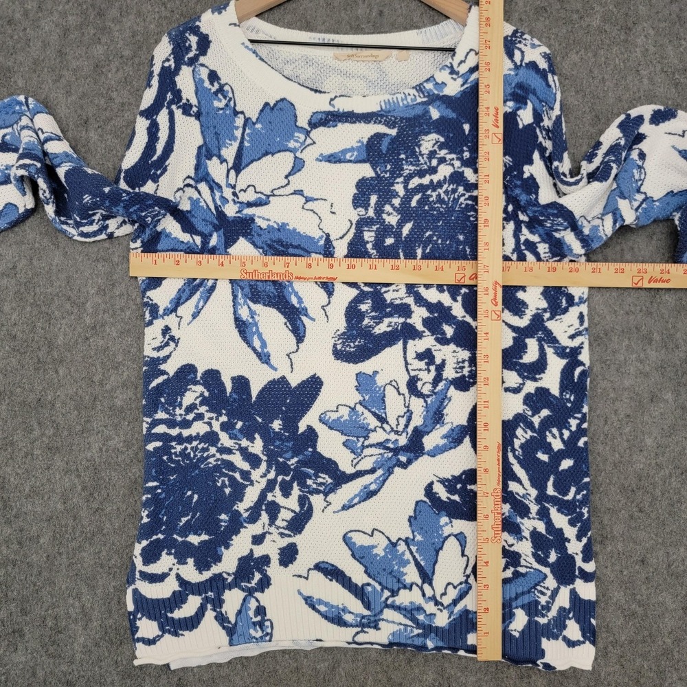 Soft Surroundings Marin Sweater Womens L Blue Floral Waffle Knit Tunic Pullover - Picture 9 of 12